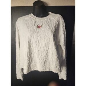 LUSSO Womens White Quilted Kentucky Derby Embroidered LS Crop Sweatshirt EUC